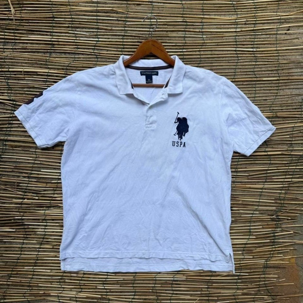 U.S. Polo Assn White Polo Shirt Size XL Short Sleeve Cotton Logo Summer‎ Travel